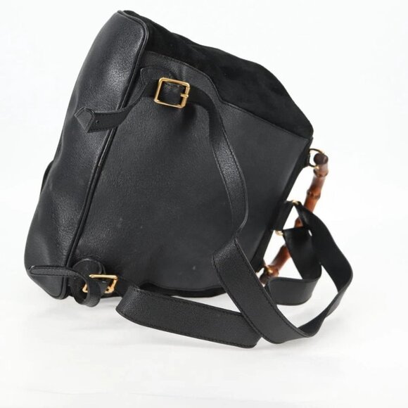 GUCCI Bamboo Backpack Suede Leather Black Gold 003 2058 0016 Auth bs28493 - Picture 9 of 16